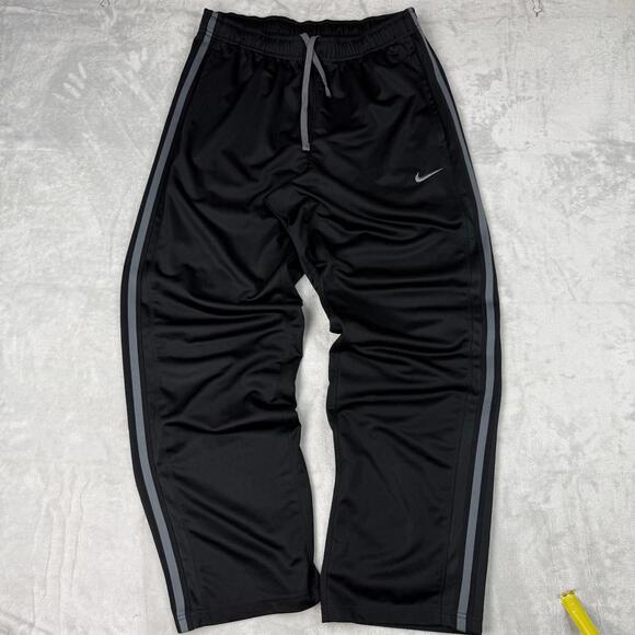 Y2K Nike Dri-Fit Track Pants Black Stripes Size L Baggy Relaxed Straight Leg - Picture 2 of 9